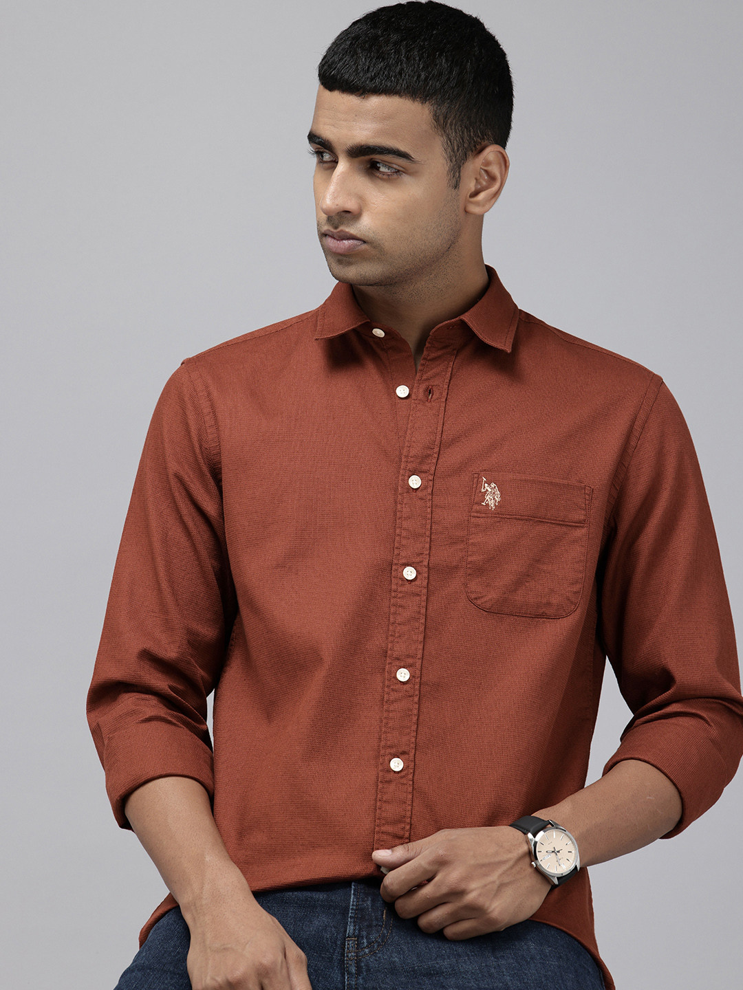 U.S. Polo Assn. Denim Co. Pure Cotton Waffle Casual Shirt