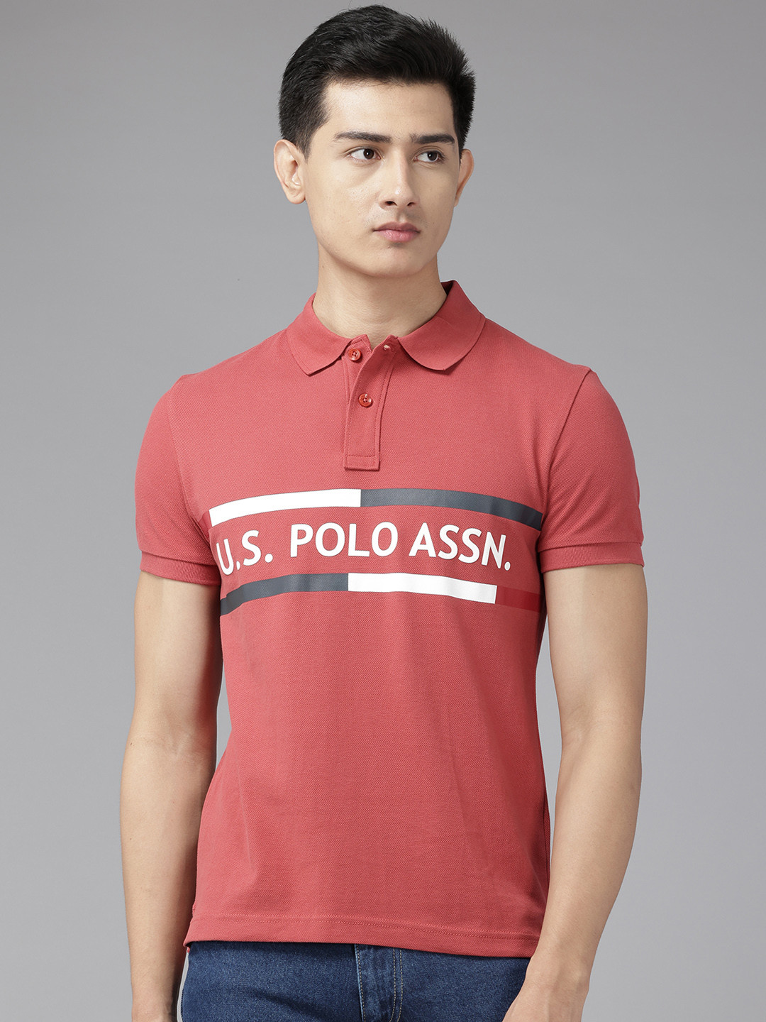 U.S. Polo Assn. Denim Co. Printed Polo Collar Pure Cotton Slim Fit T-shirt