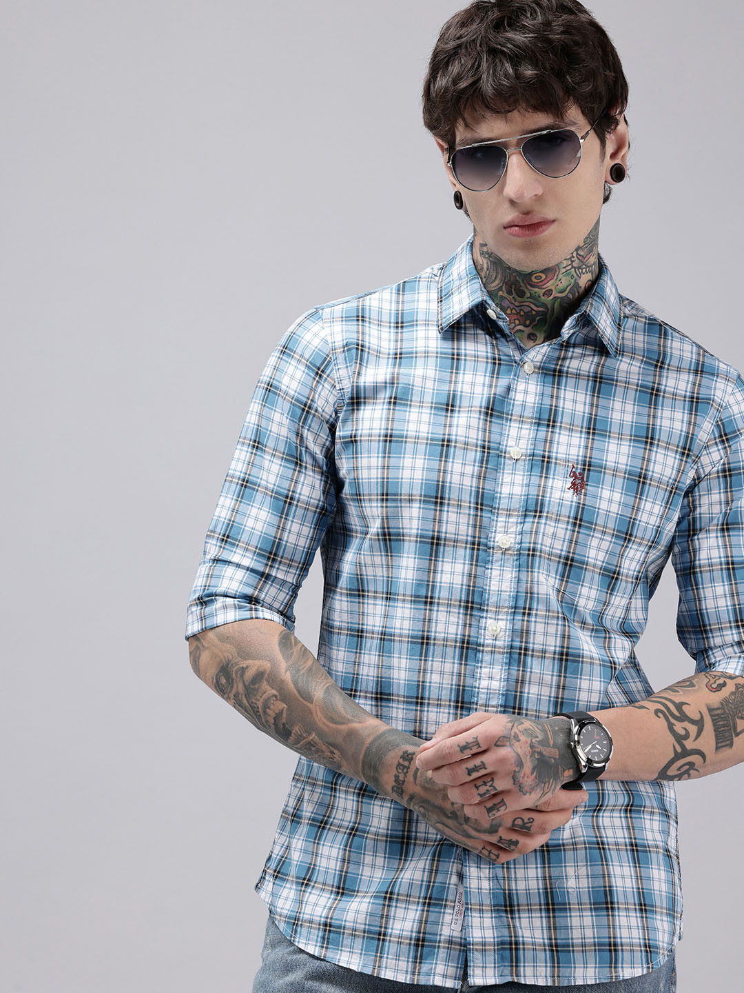 U.S. Polo Assn. Pure Cotton Tailored Fit Checked Opaque Casual Shirt