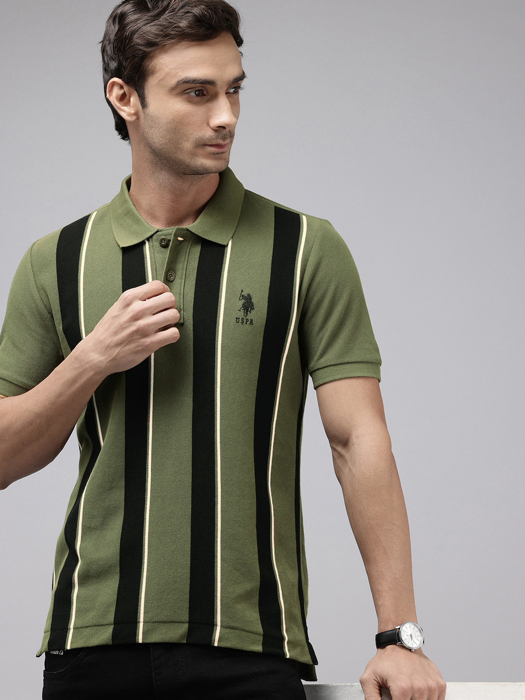 U.S. Polo Assn. Striped Polo Collar Pure Cotton Slim Fit T-shirt