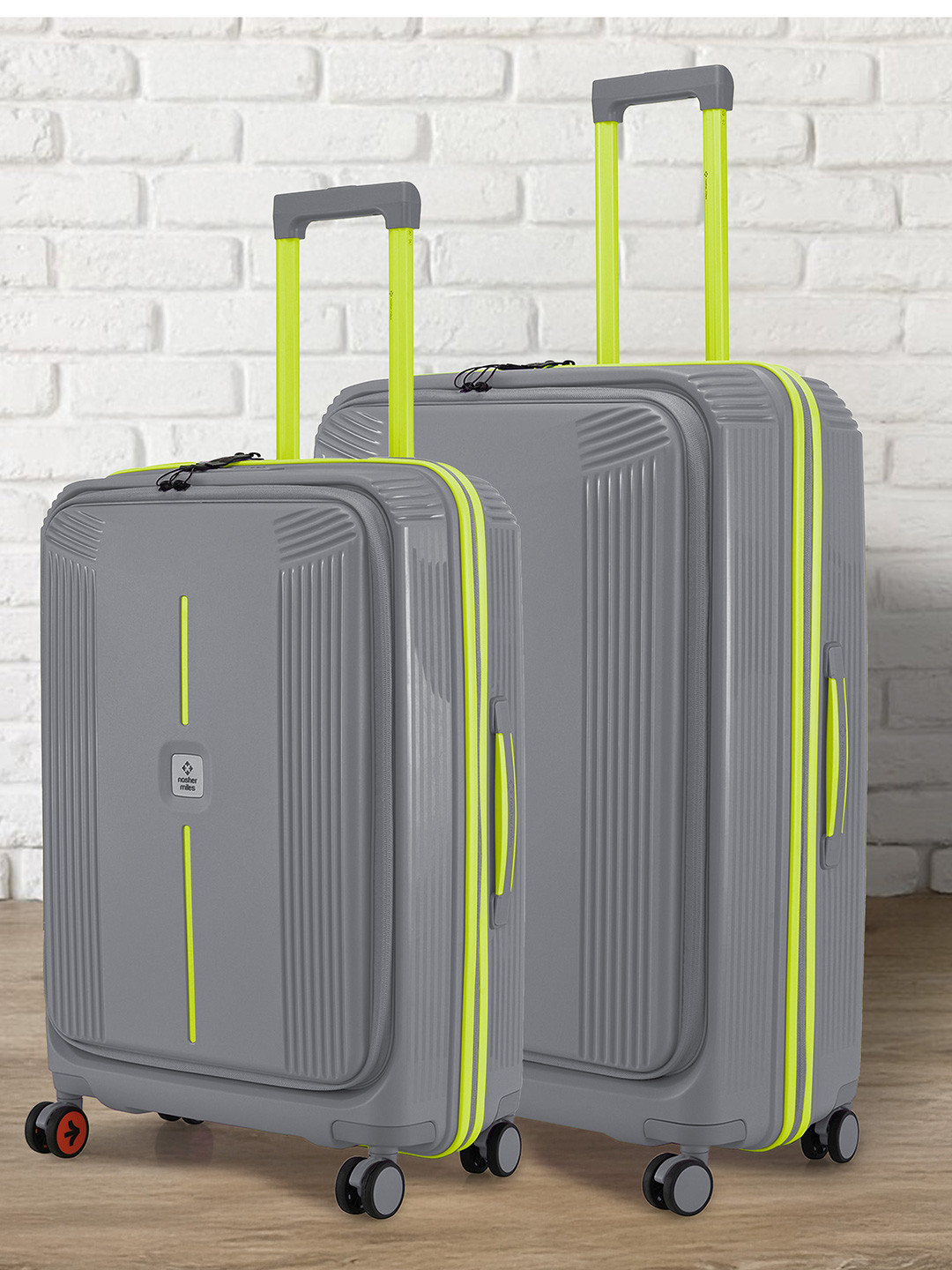 Nasher Miles Alexandria Polypropylene Set of 2 M/L Grey Green Trolley Bags (65-75 cm)