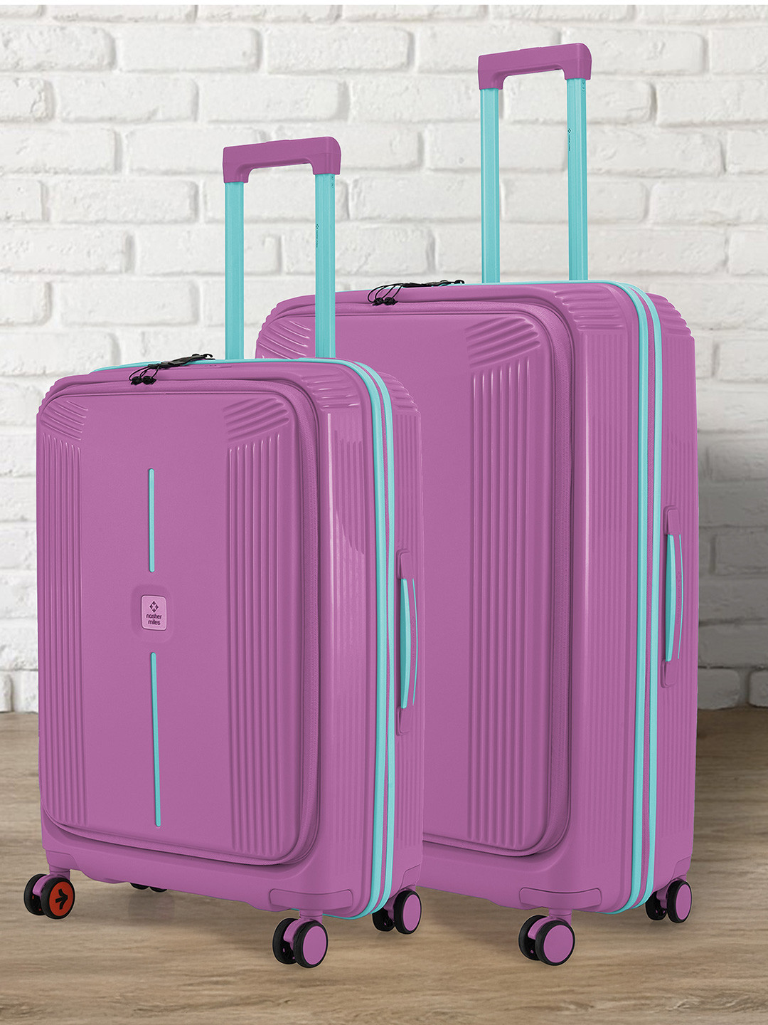 Nasher Miles Alexandria Polypropylene Set of 2 M/L Purple Blue Trolley Bags (65-75 cm)