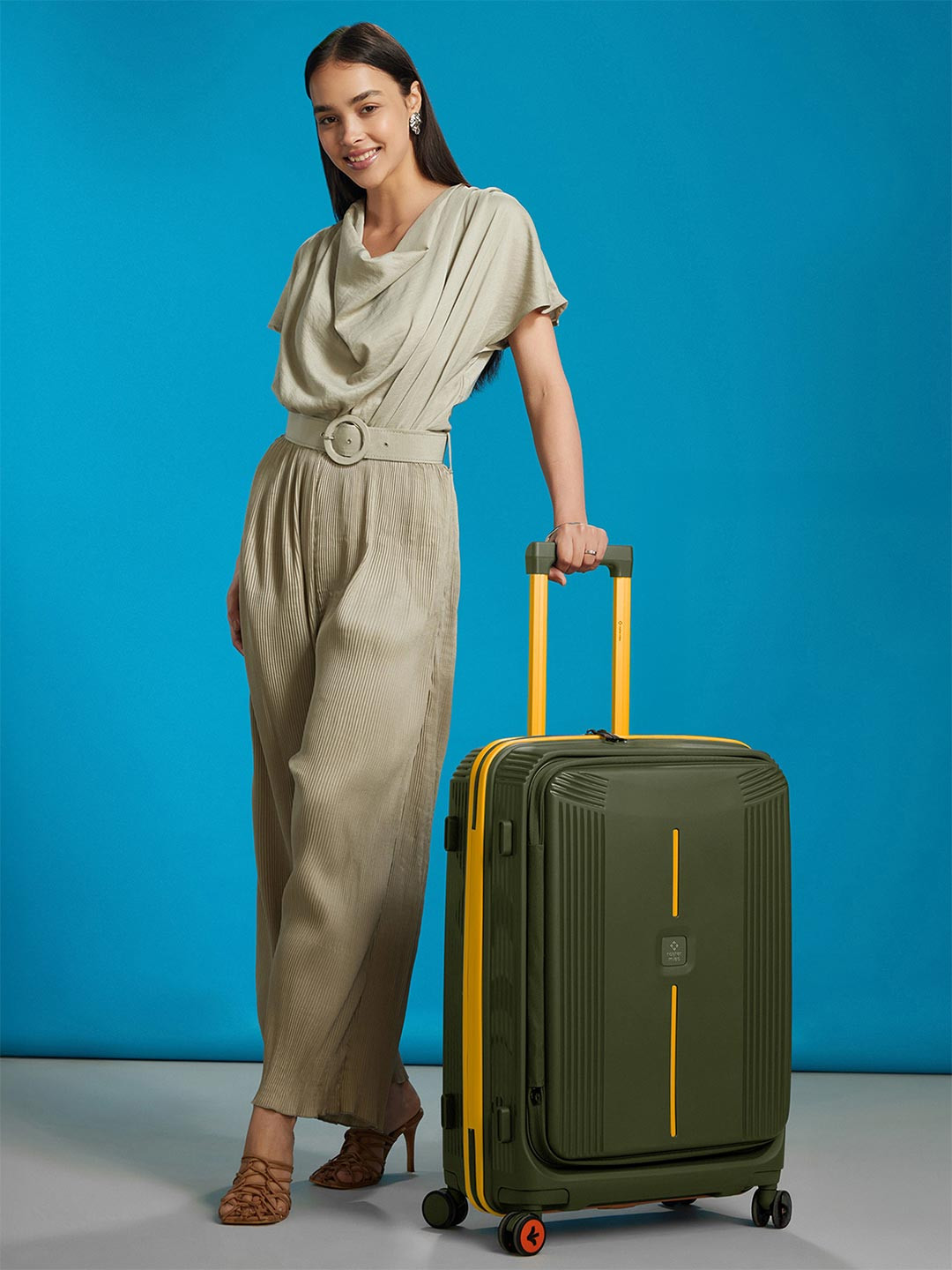 Nasher Miles Alexandria Polypropylene Medium Green Yellow Trolley Bag - 24 Inch (65 cm)