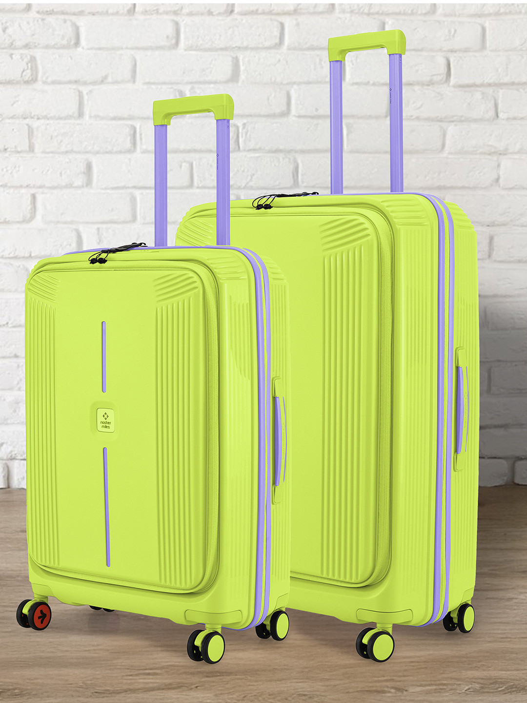 Nasher Miles Alexandria Polypropylene Set of 2 M/L Green Purple Trolley Bags (65-75 cm)