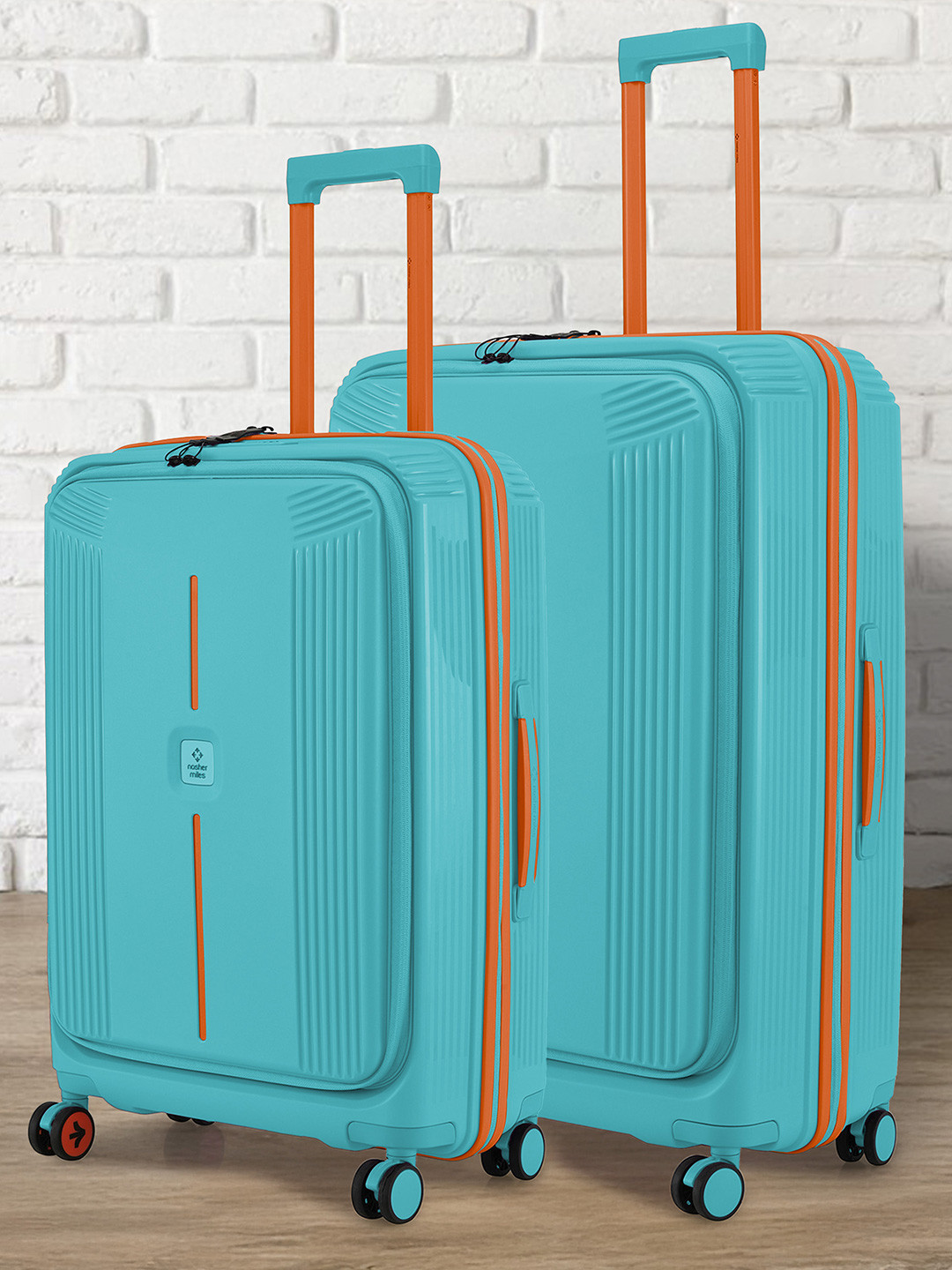Nasher Miles Alexandria Polypropylene Set of 2 M/L Teal Peach Trolley Bags (65-75 cm)
