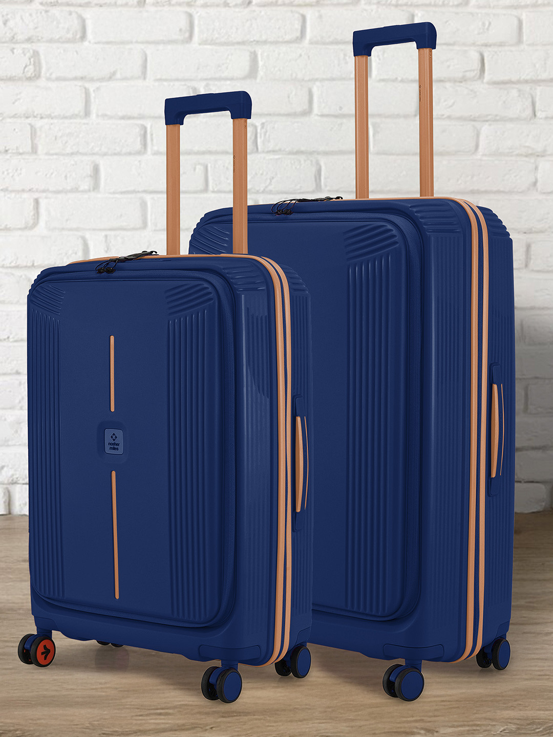 Nasher Miles Alexandria Polypropylene Set of 2 M/L Navy Blue Peach Trolley Bags (65-75 cm)