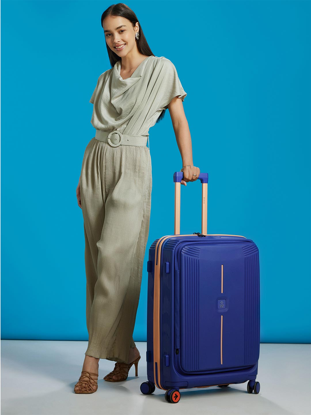 Nasher Miles Alexandria Polypropylene Large Navy Blue Peach Trolley Bag - 28 Inch (75 cm)