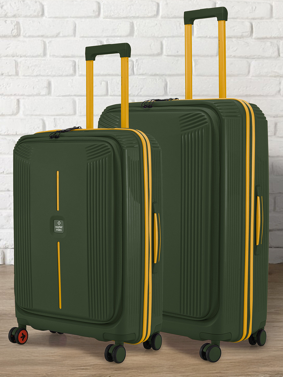 Nasher Miles Alexandria Polypropylene  Set of 2 M/L Green Yellow Trolley Bags (65-75 cm)