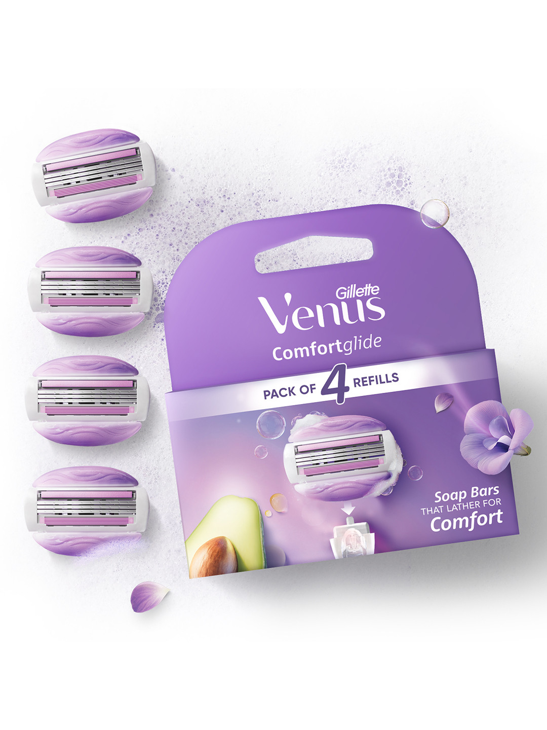 Gillette Venus Women Set of 4 Comfortglide Razor Blades with In-Built Soap - Purple