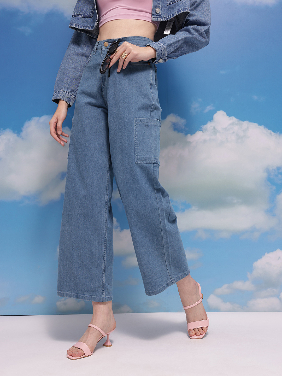 CORSICA Women High-Rise Cargo Style Wide Leg Jeans