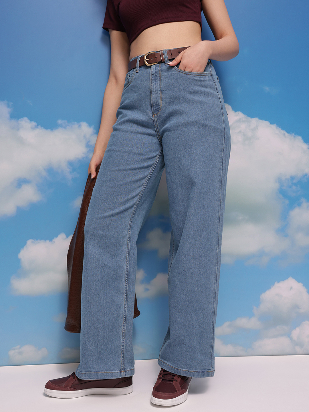 CORSICA Women Mid-Rise Stretchable Wide Leg Jeans