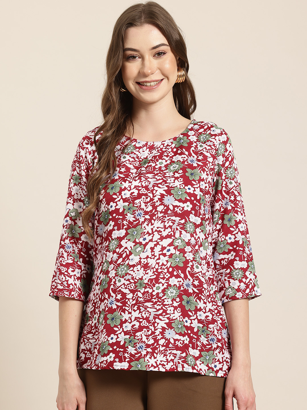 HERE&NOW Floral Printed A-Line Short Kurti
