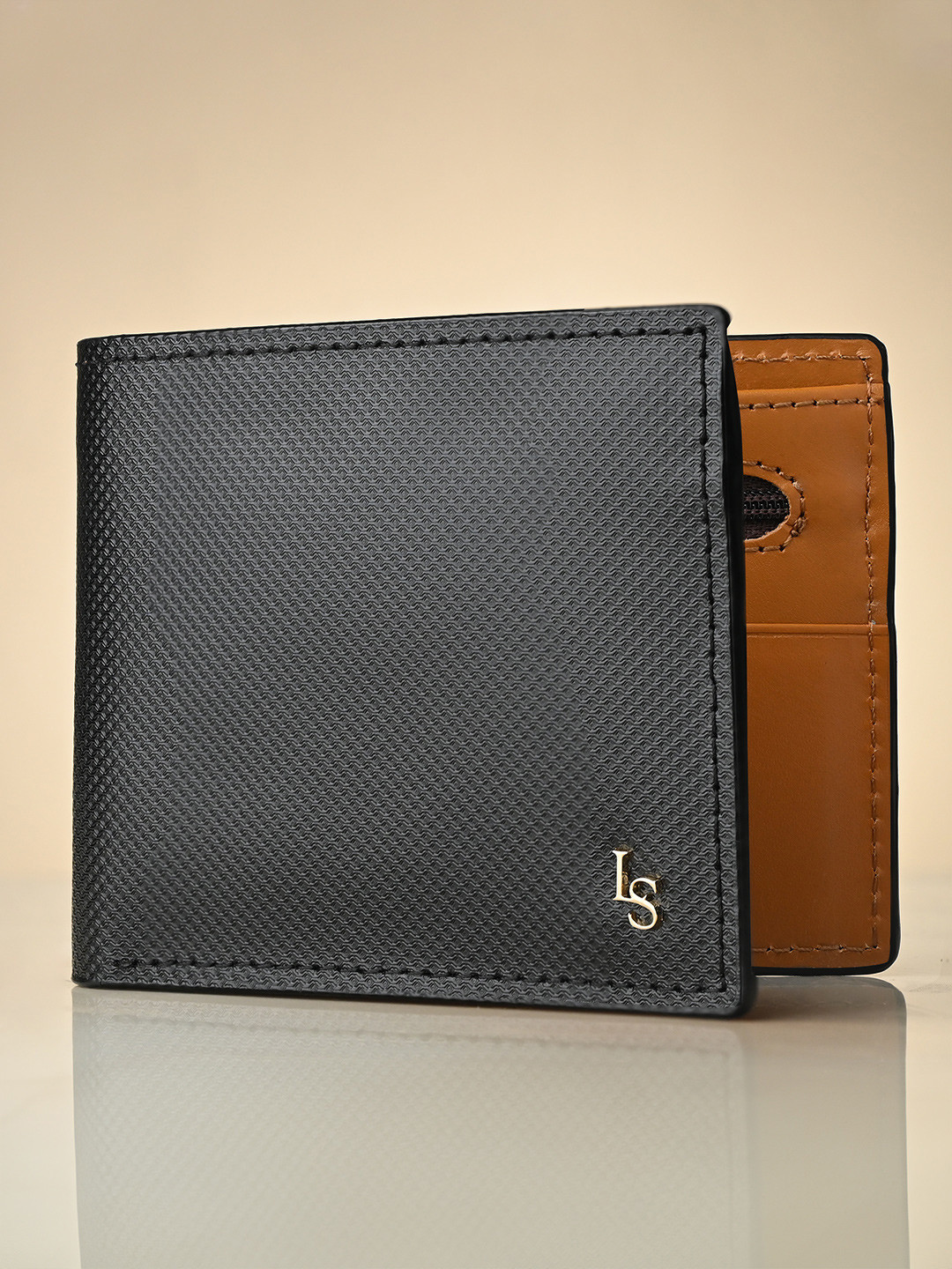 LOUIS STITCH Men Jet Black Spanish Leather Two Fold Wallet with RFID Protection