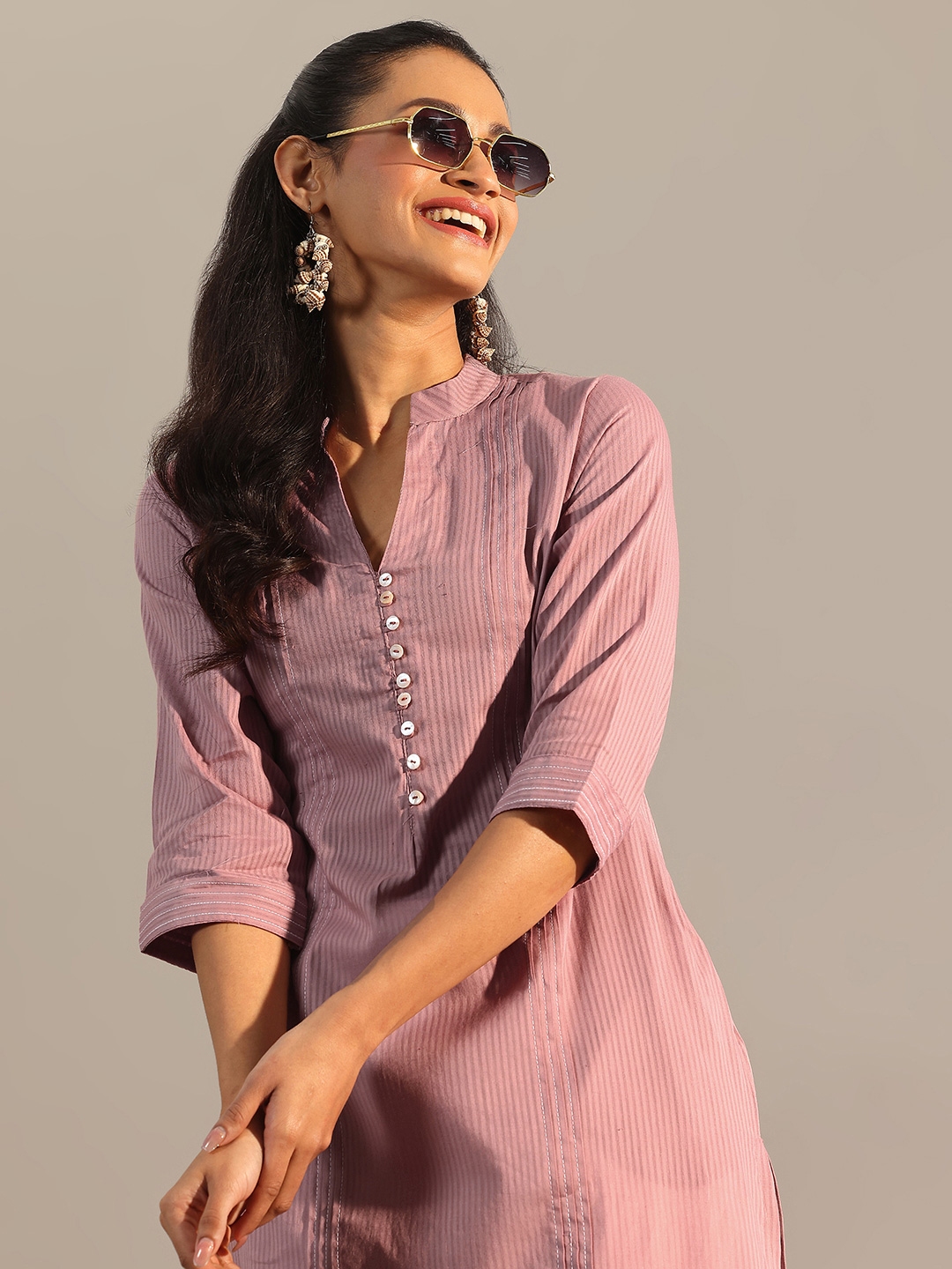 Libas Striped Mandarin Collar Straight Kurta - Kurtas for Women 32418440 | Myntra