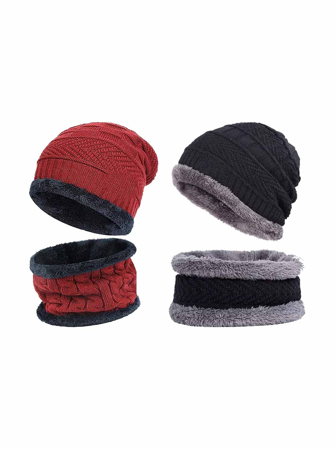 Rodzen Pack Of 2 Men Woollen Self Design Beanie Cap