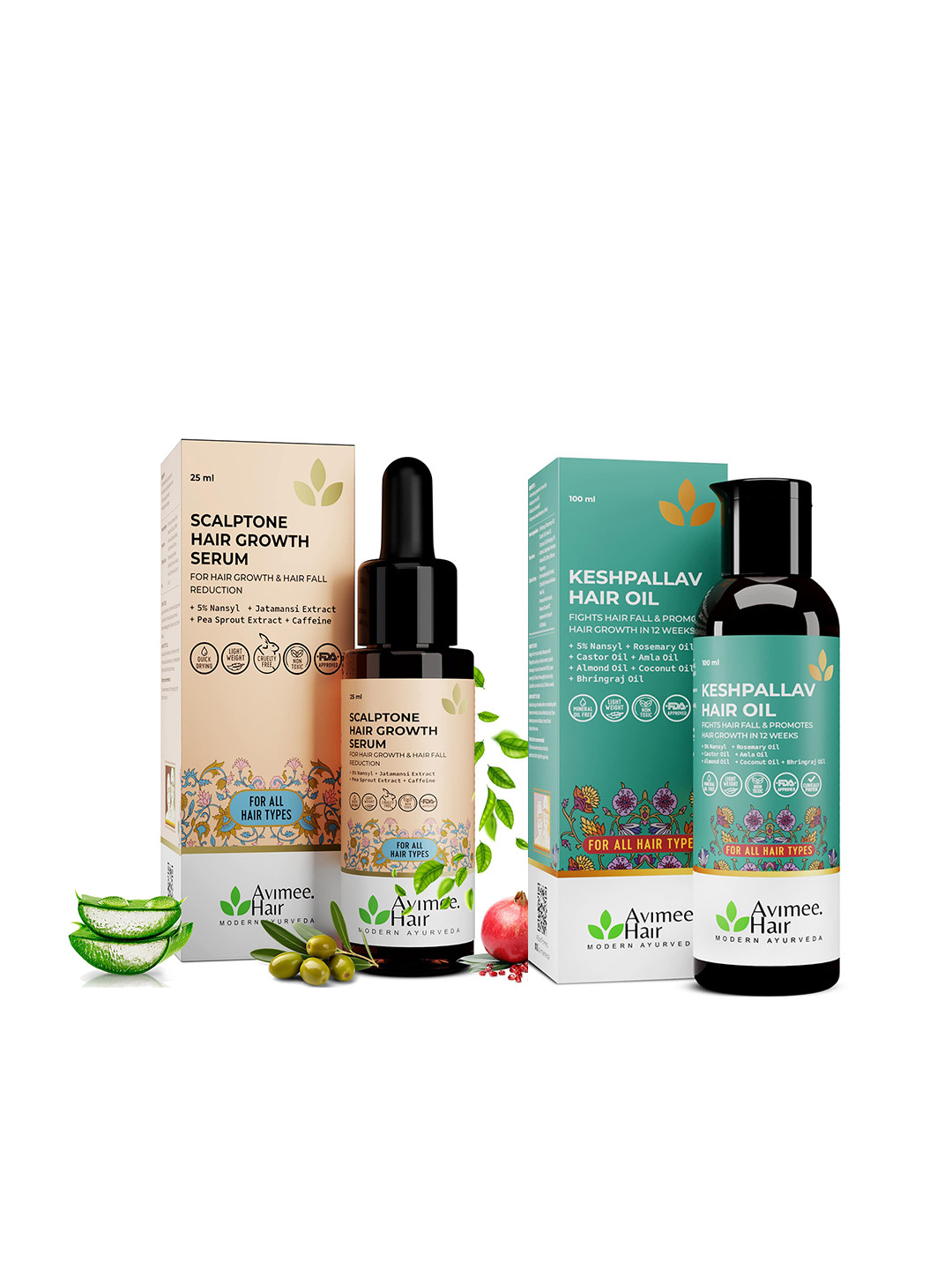 Avimee Herbal Set of Scalptone Hair Growth Serum 25ml & Keshpallav Hair Oil 100ml