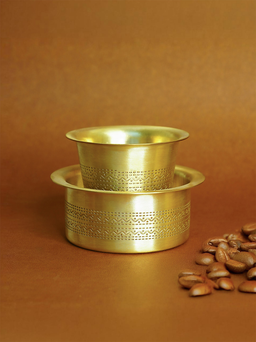 Ekhasa Gold-Toned 2 Pieces Textured 100% Pure Brass Filter Coffee Cup Dabara Set