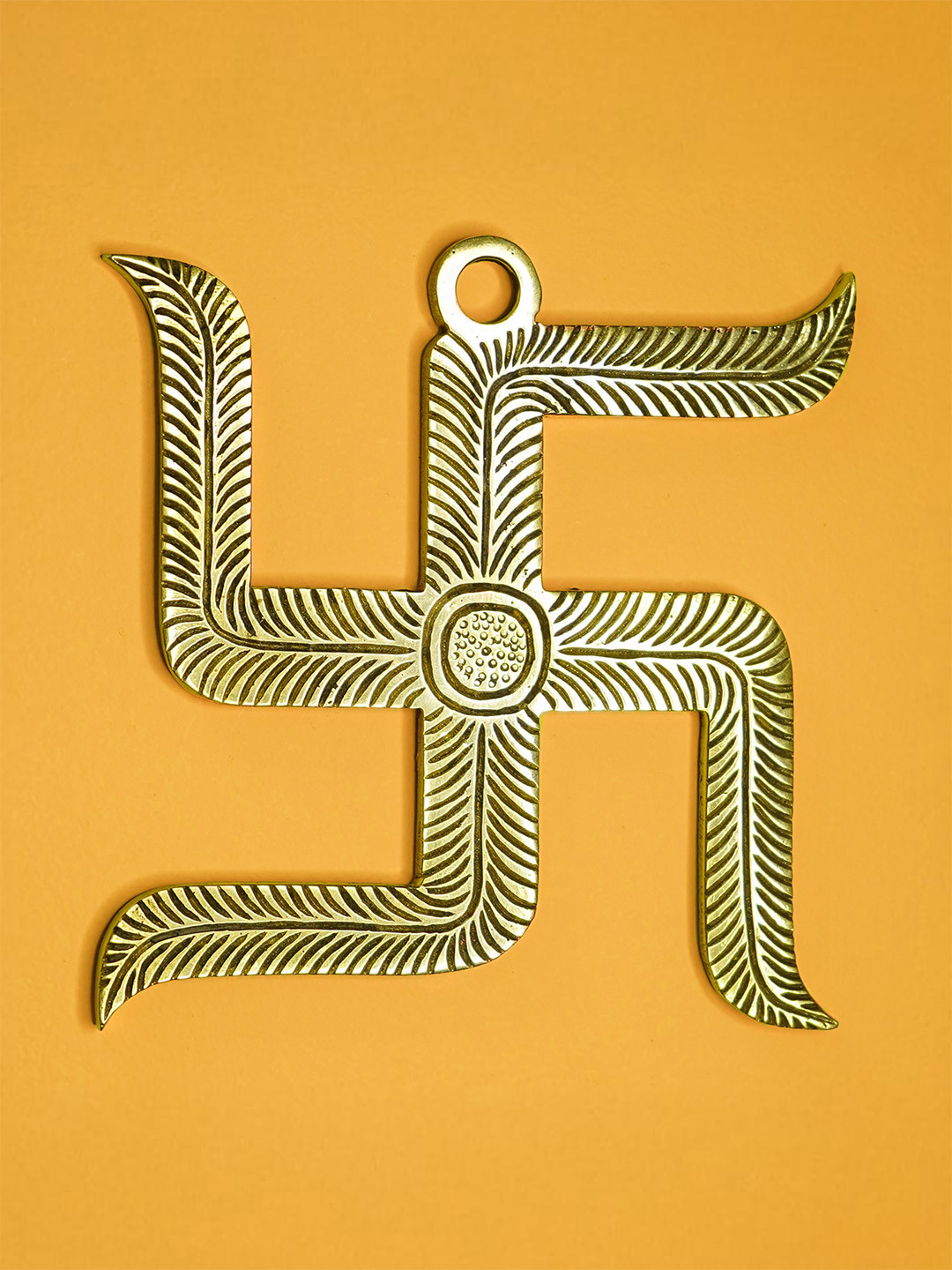 Ekhasa Swastik Brass Ethnic Motifs Matte Hanging Hall Spiritual Wall Decor-5.1In