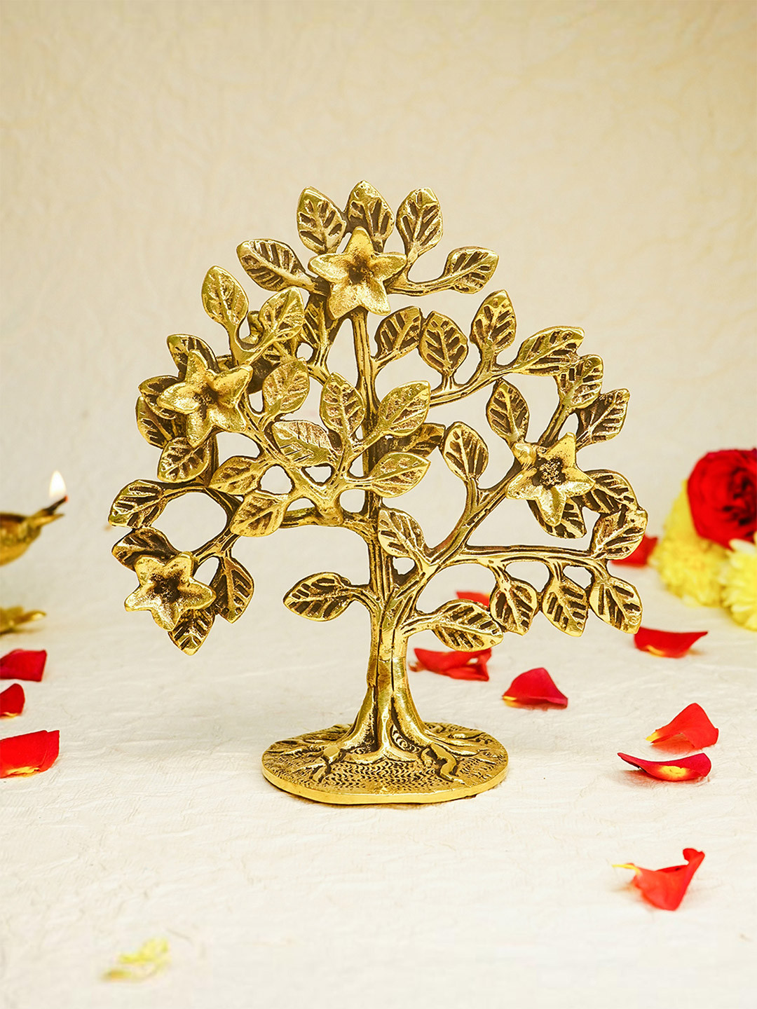 Ekhasa Kalpavriksha Tree Gold Brass Metallic Living Room Small Showpiece - 5.5 Inches