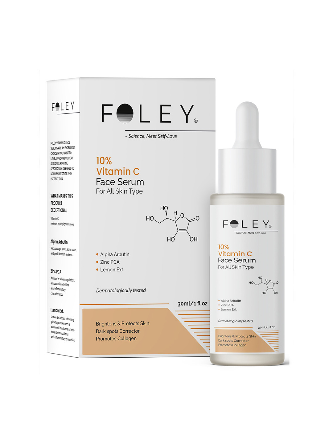 FOLEY 10% Vitamin C + E Water Based Face Serum With Alpha Arbutin For Dark Spots - 30 ml