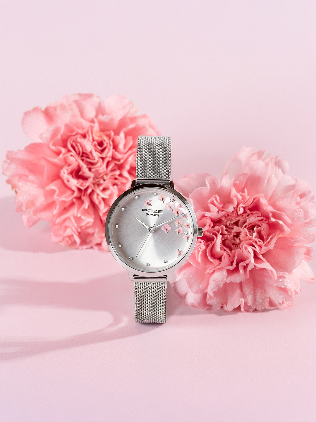 Sonata Women Poze Flower Dial & Bracelet Style Straps Analogue Quartz Watch SP80105SM01