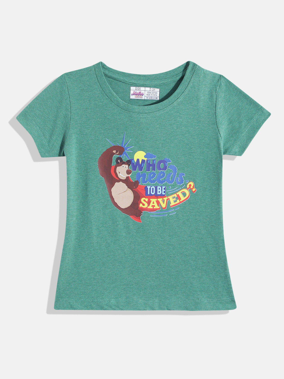 Eteenz Kids Girls Masha & The Bear Printed Pure Cotton T-Shirt
