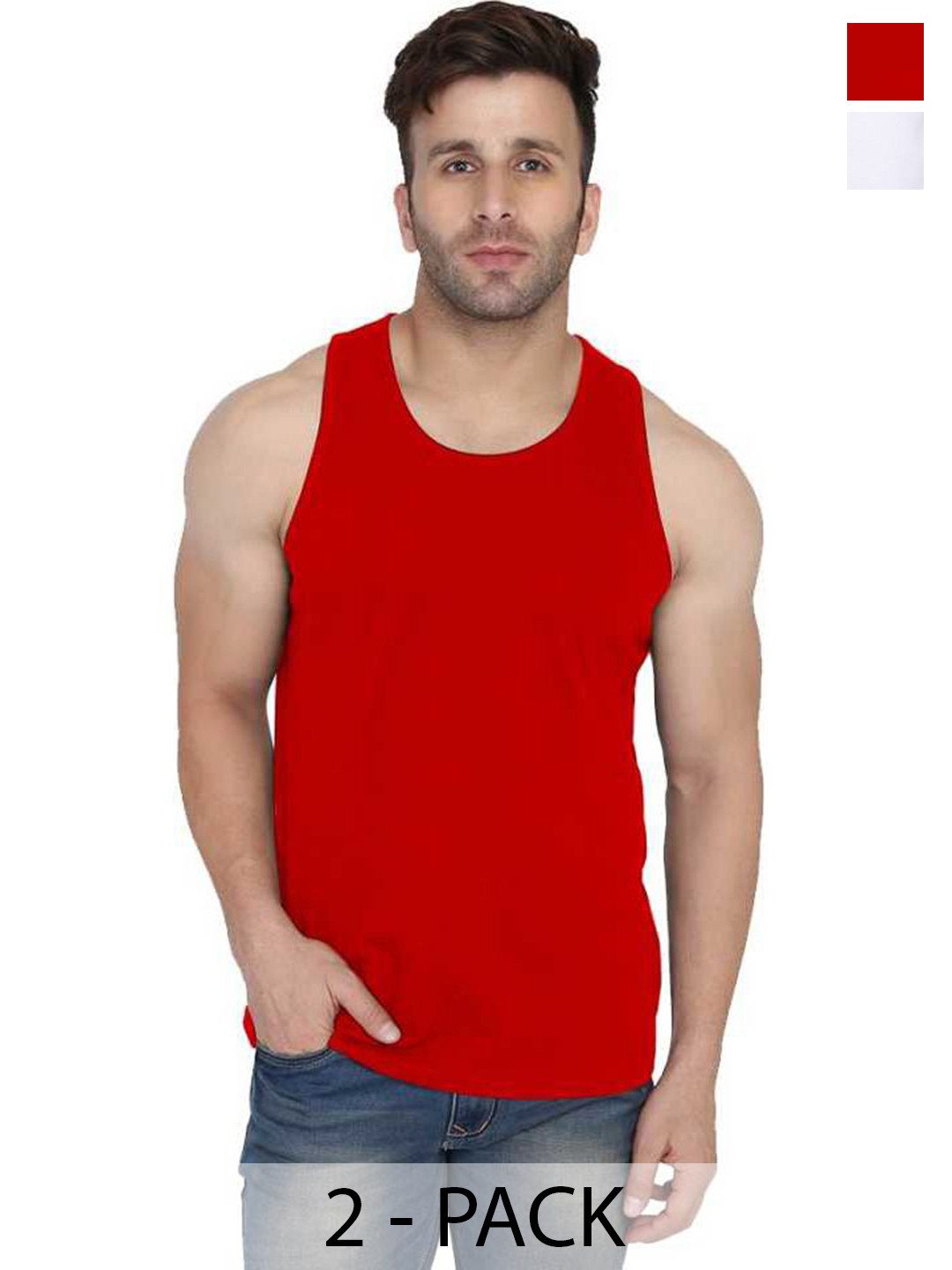 Woostro Men Pack Of 2 Round Neck Innerwear VestRS26 COMBO (RED) (WHITE)