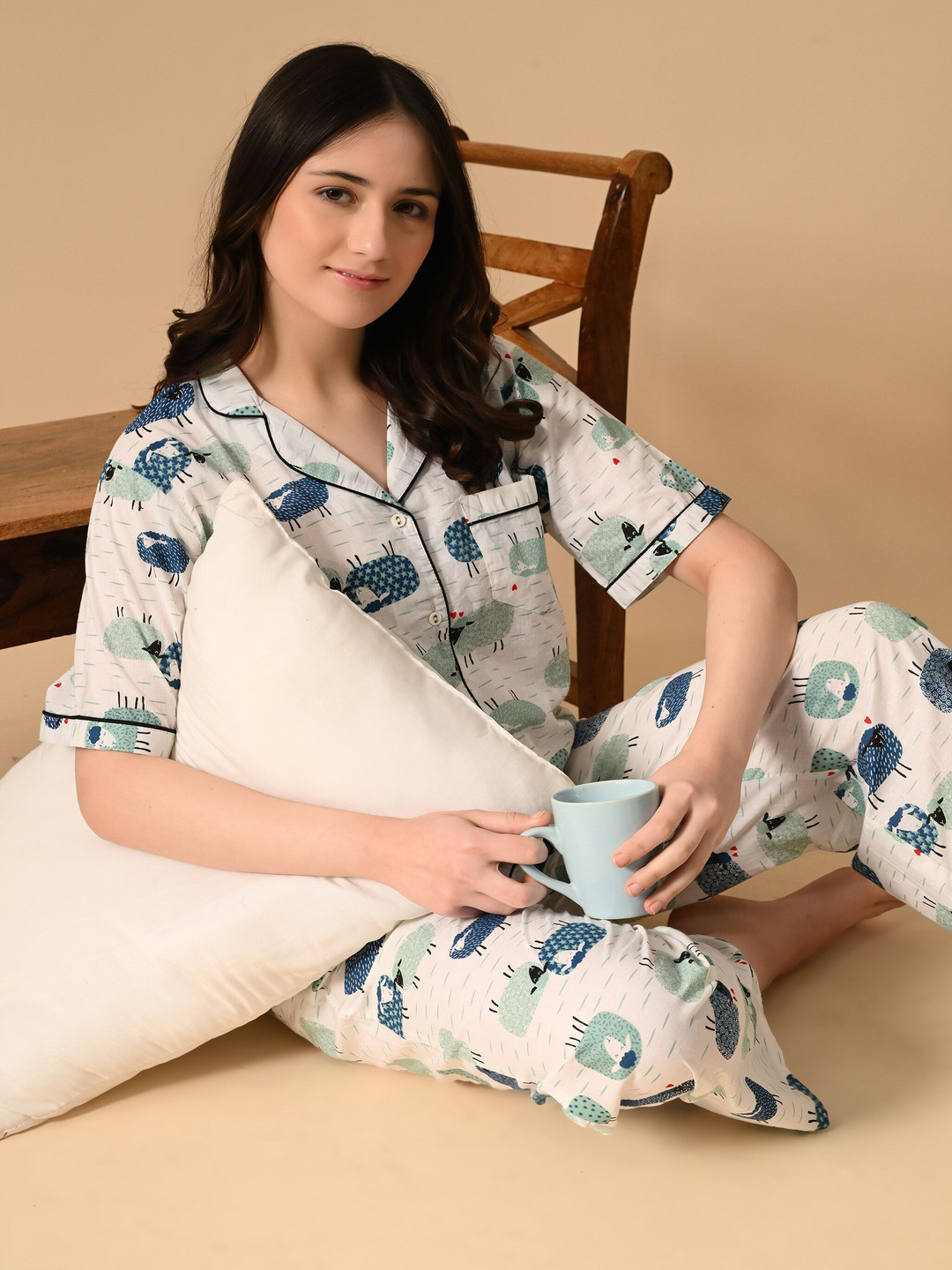 ao services Women Conversational Printed Night suit