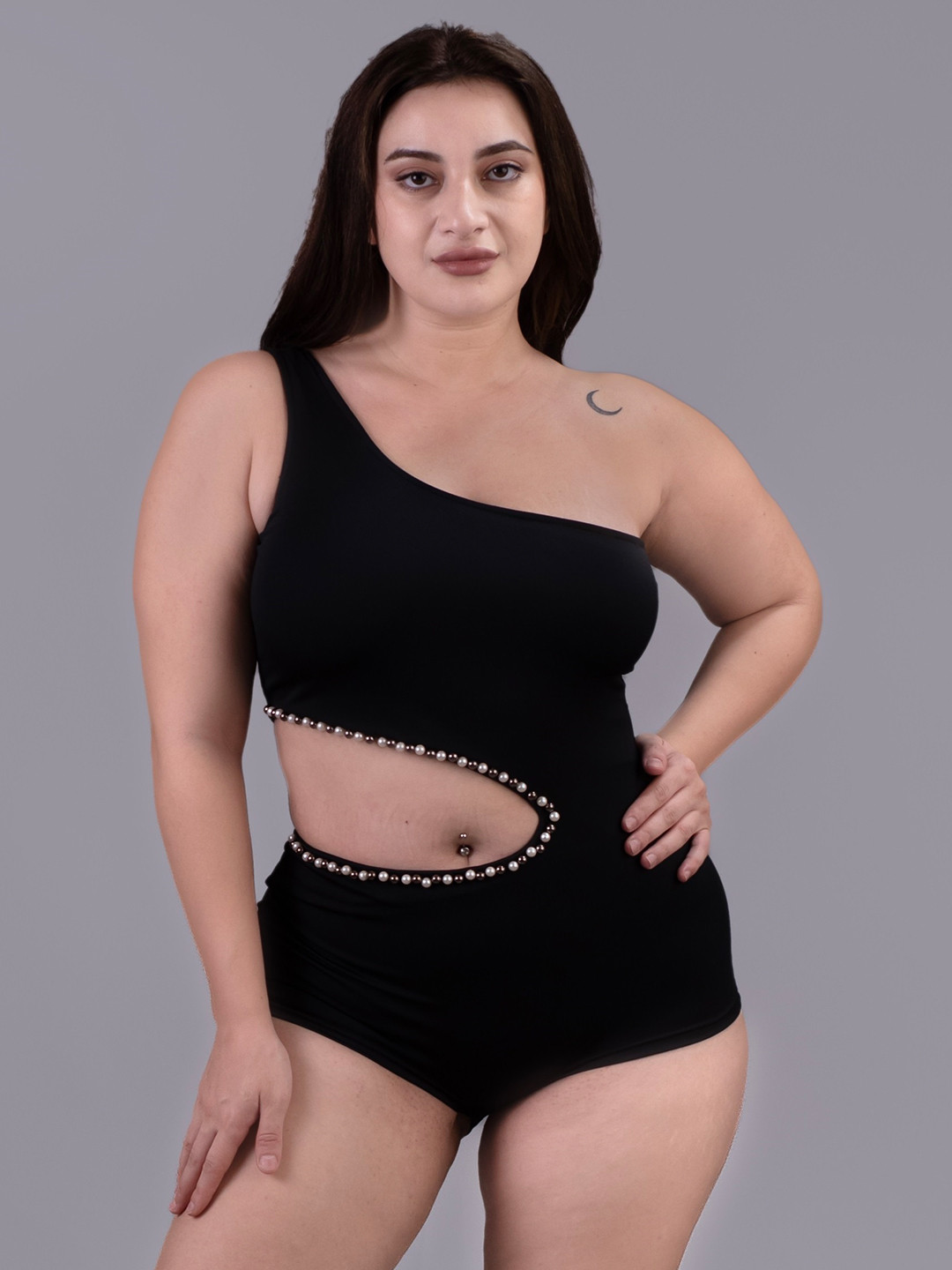 Keepfit Women One Piece One Shoulder Cutout Padded Plus Size Swimsuit