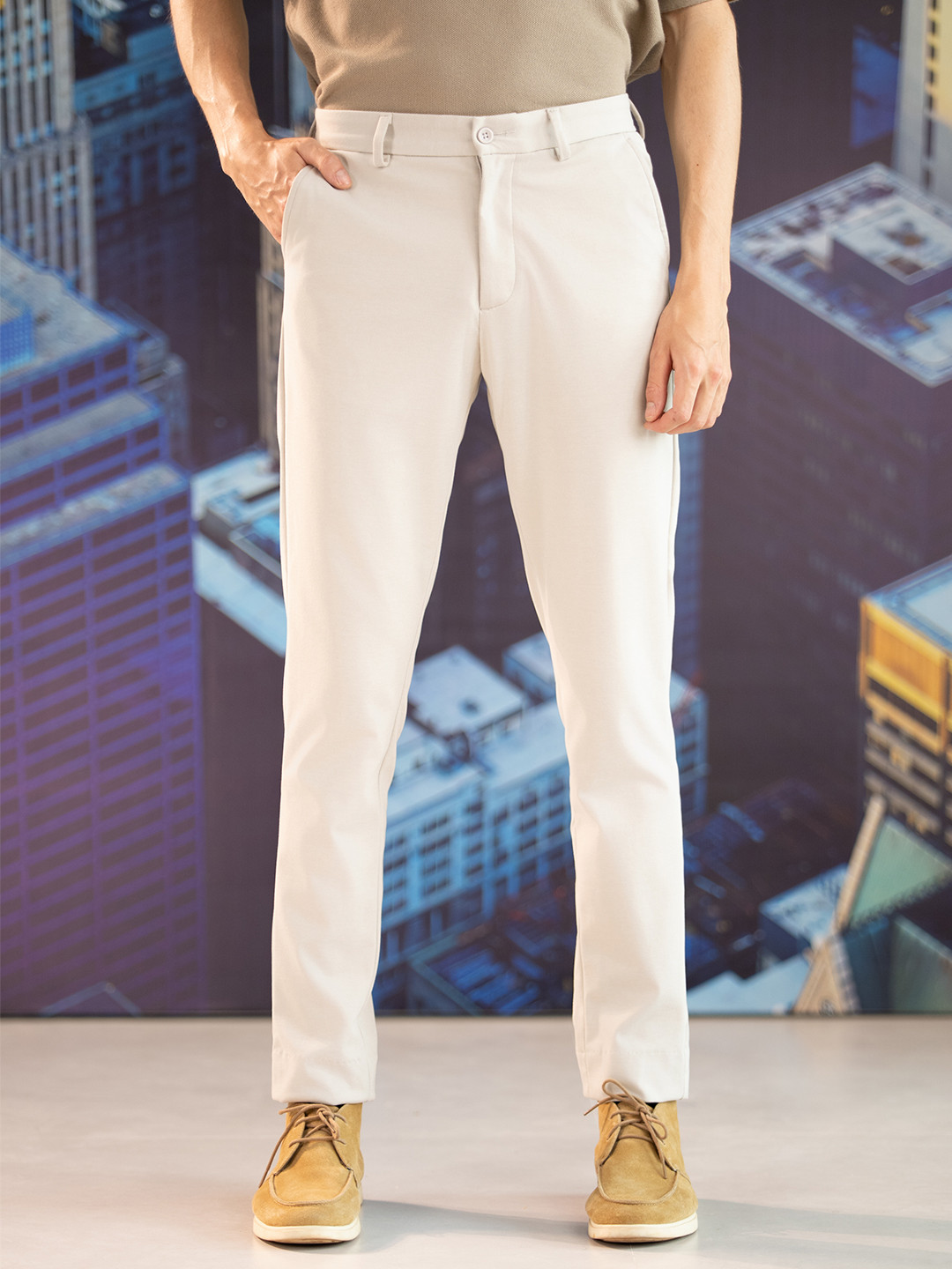 The Pant Project Soft Cream Slim-Fit Wrinkle-Free Power-Stretch Knitted Trousers