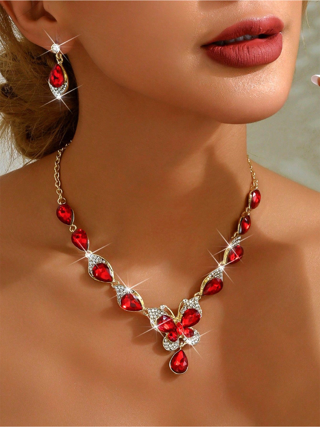 Shining Diva Fashion Sliver Plated Artificial Stone Studded Jewellery Set