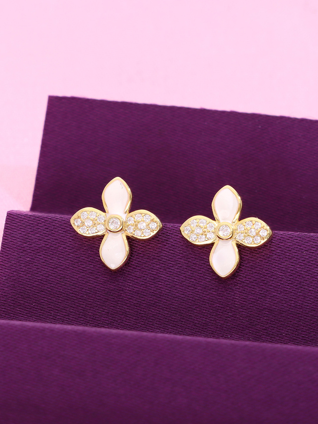 KAI JEWEL 925 Sterling Silver Gold-Plated CZ Studded Minimalistic Studs Earrings