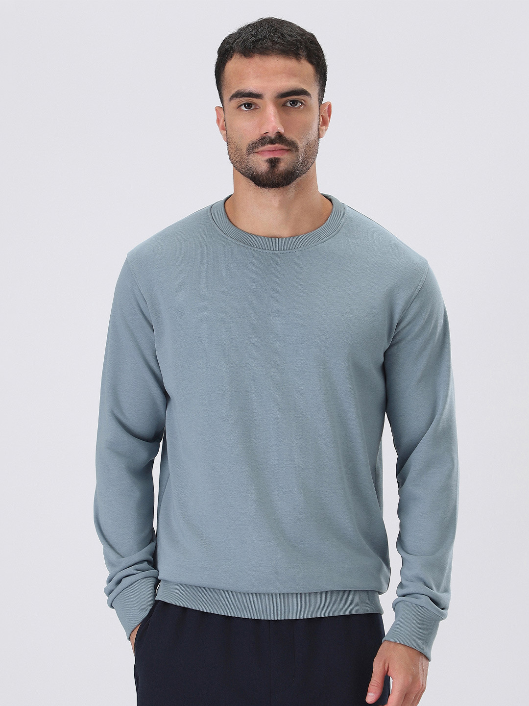 Banana Club Slate Men Grey Cotton Round Neck Sweatshirt