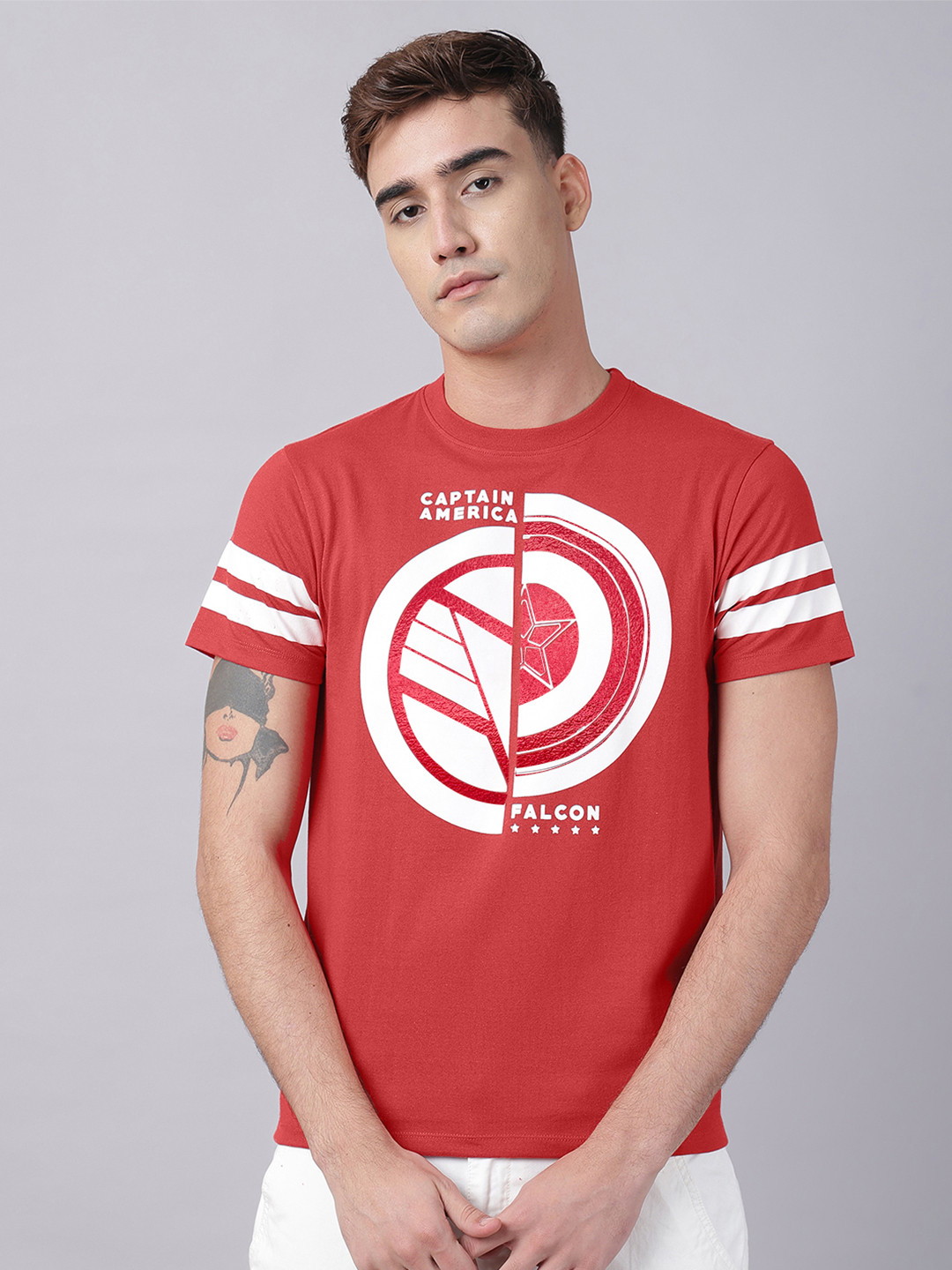 Free Authority Men Captain America Graphic Printed Round Neck Cotton T-shirt