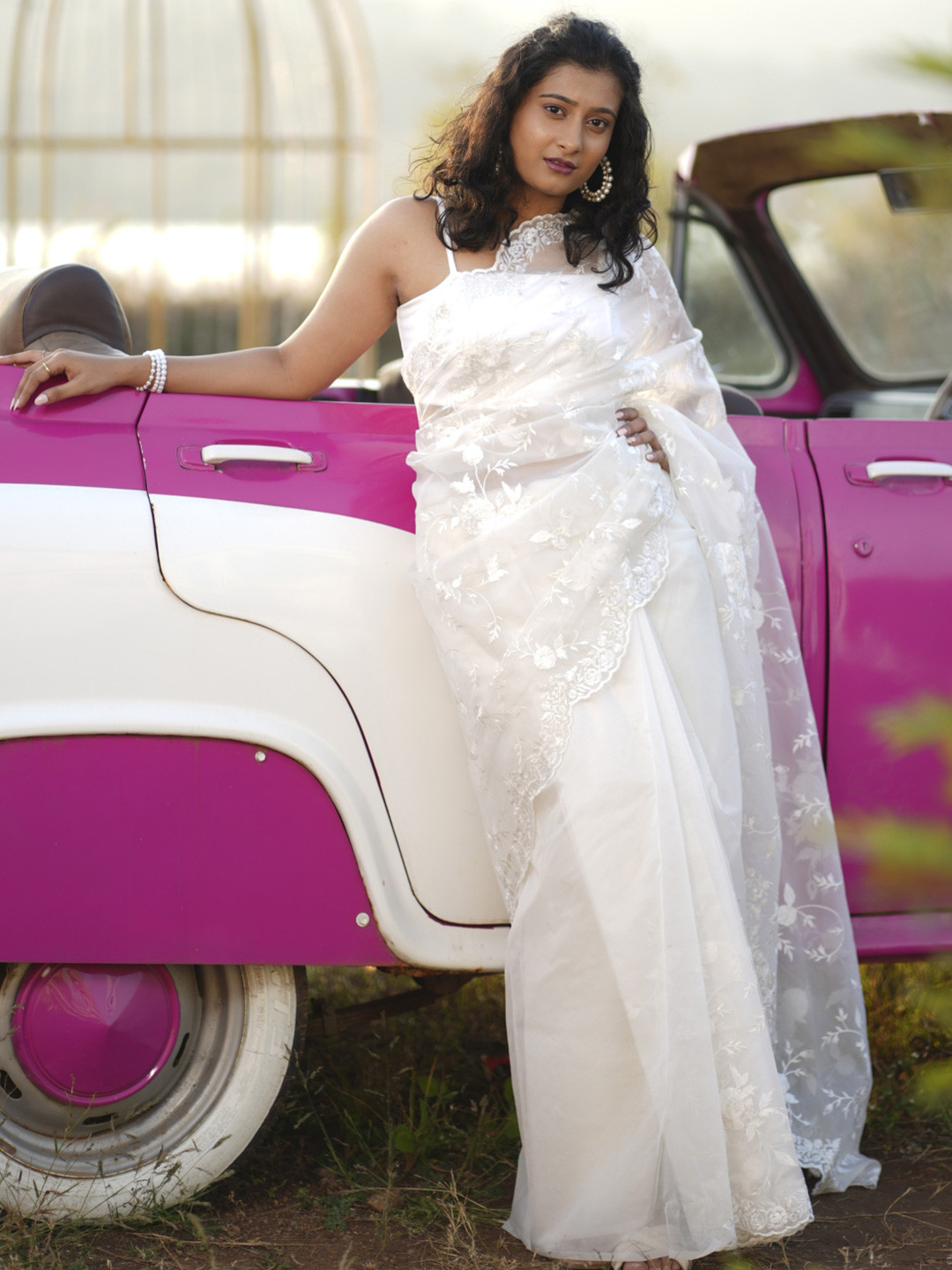 arunima weaves Embroidered Organza Saree With Unstitched Blouse Piece