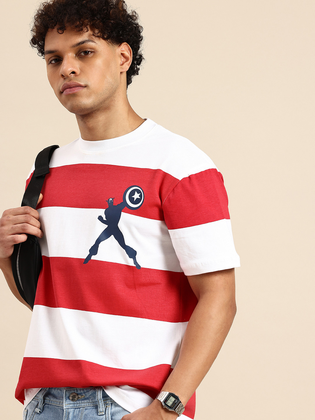 Being Human Captain America Printed Drop-Shoulder Sleeves Easy Fit Pure Cotton T-shirt