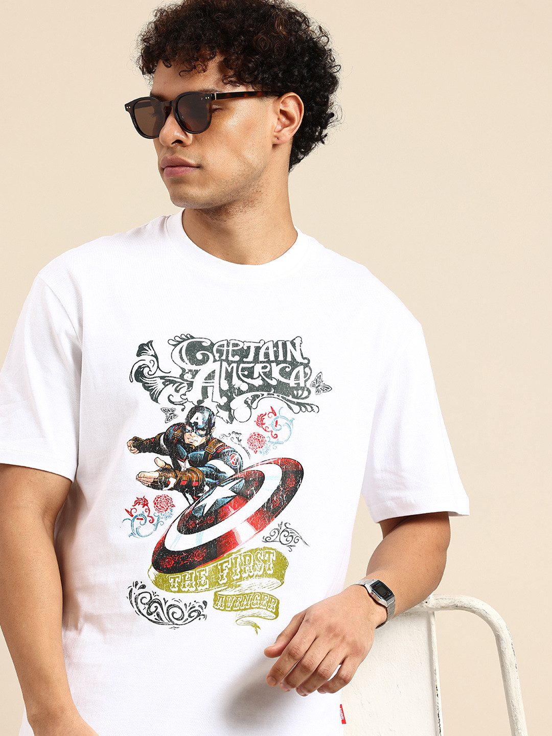 Being Human Captain America Printed Drop-Shoulder Sleeves Pure Cotton T-shirt