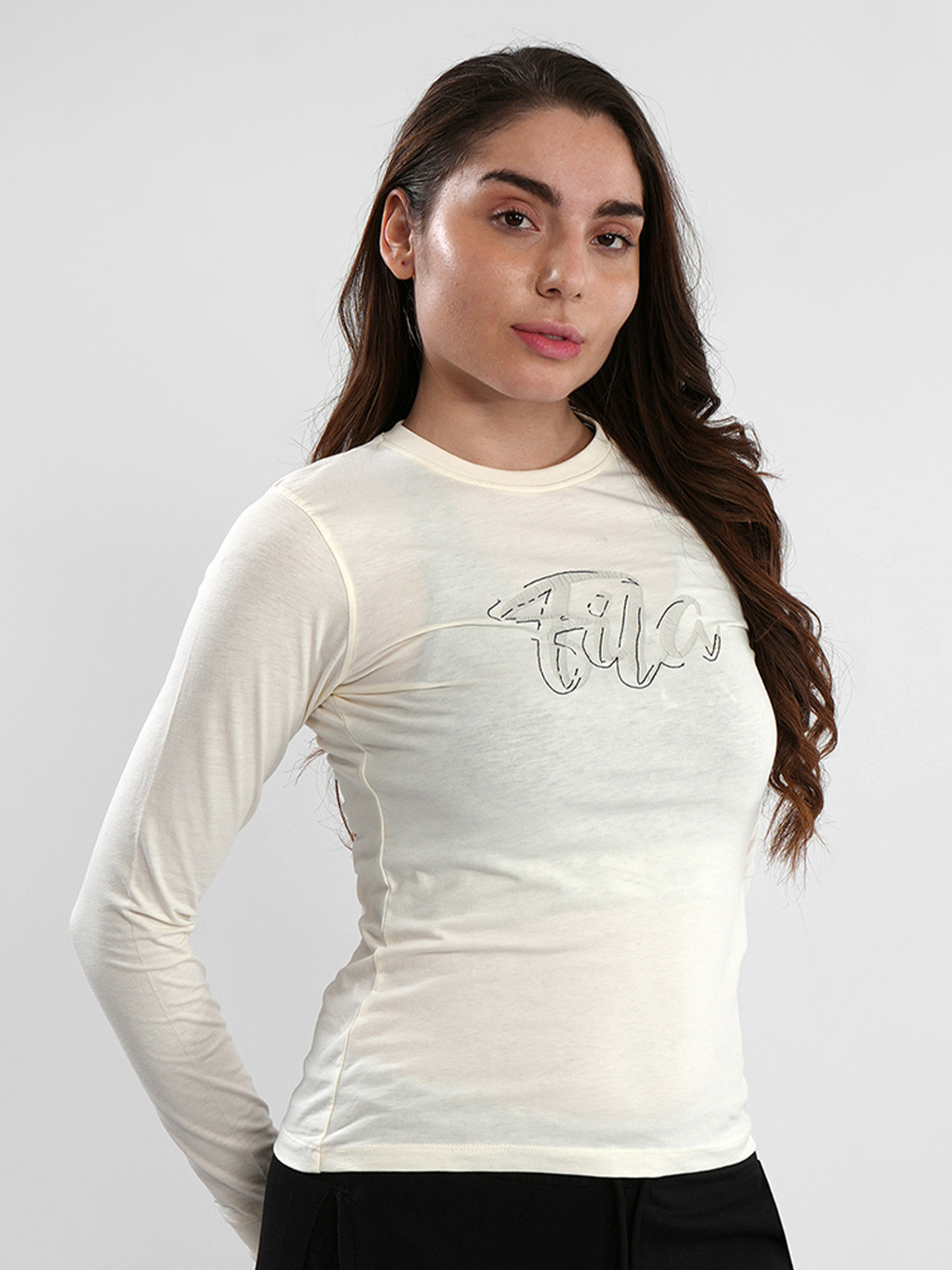 FILA Women JOLINE Typography Printed Round Neck Cotton Relaxed Fit T-shirt