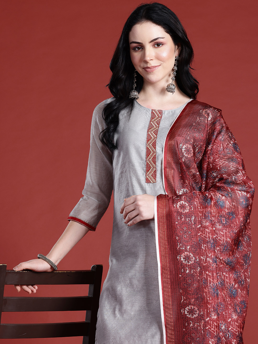 Anouk A-Line Kurta with Trousers & Dupatta