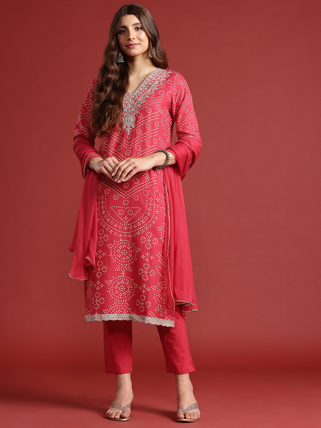 Anouk Ethnic Motifs Printed Pure Cotton Kurta with Trousers & Dupatta