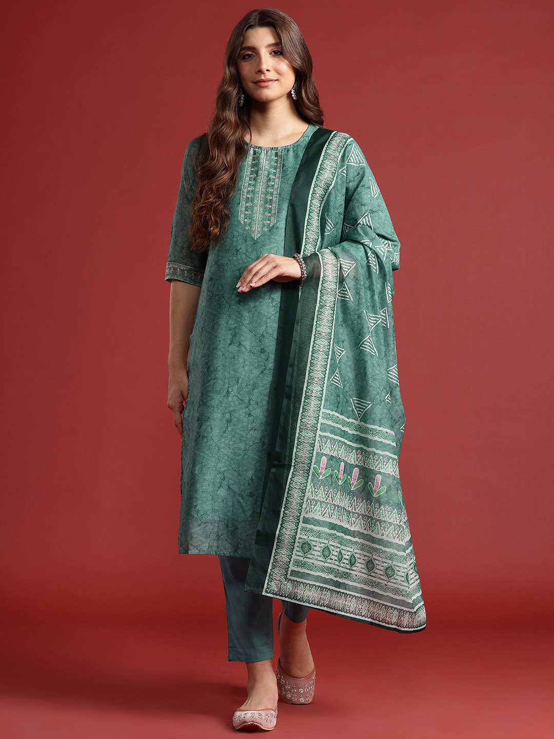 Anouk Indie Prints Kurta with Trousers & Dupatta