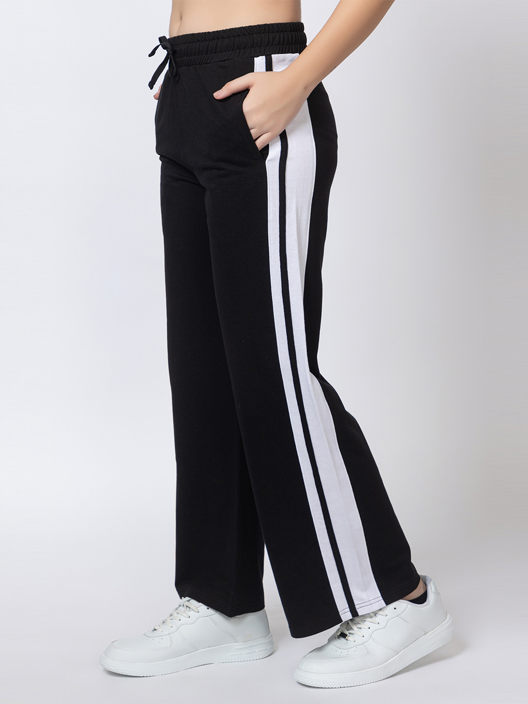 FEMEA Women Flared With Side Taping Detail Cotton Track Pant