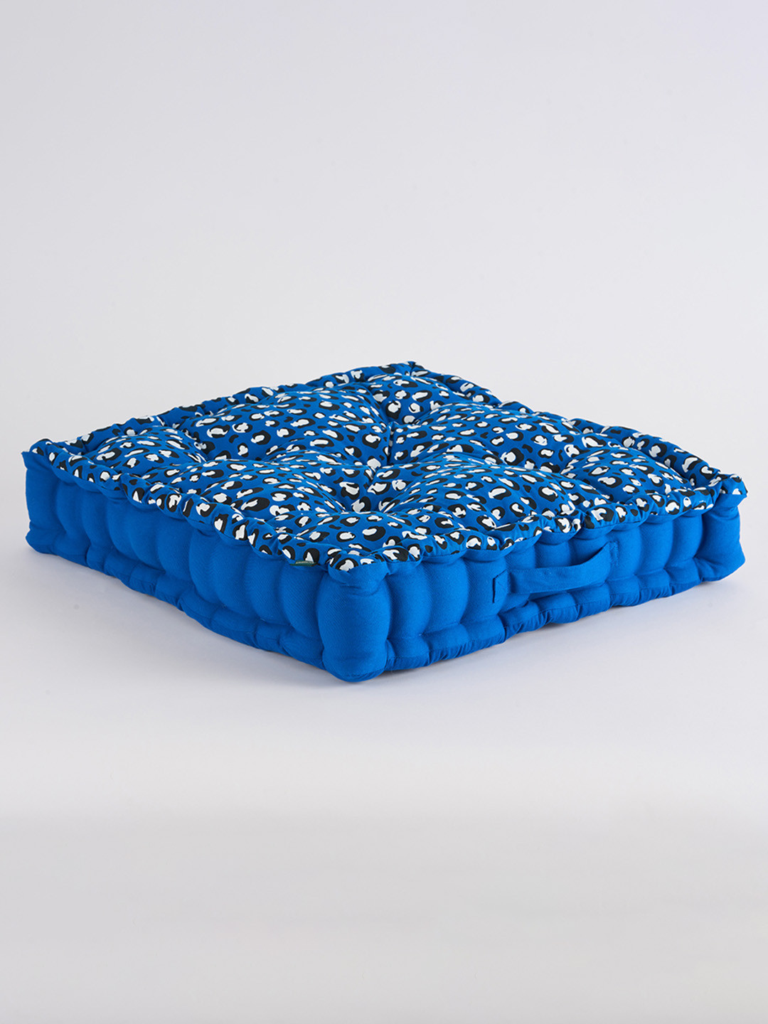 SKANDA FAB Blue & White Abstract Printed Cotton Square Floor Cushion