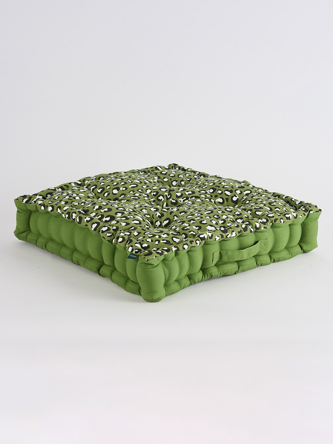 SKANDA FAB Light Green & White Abstract Printed Cotton Square Floor Cushion