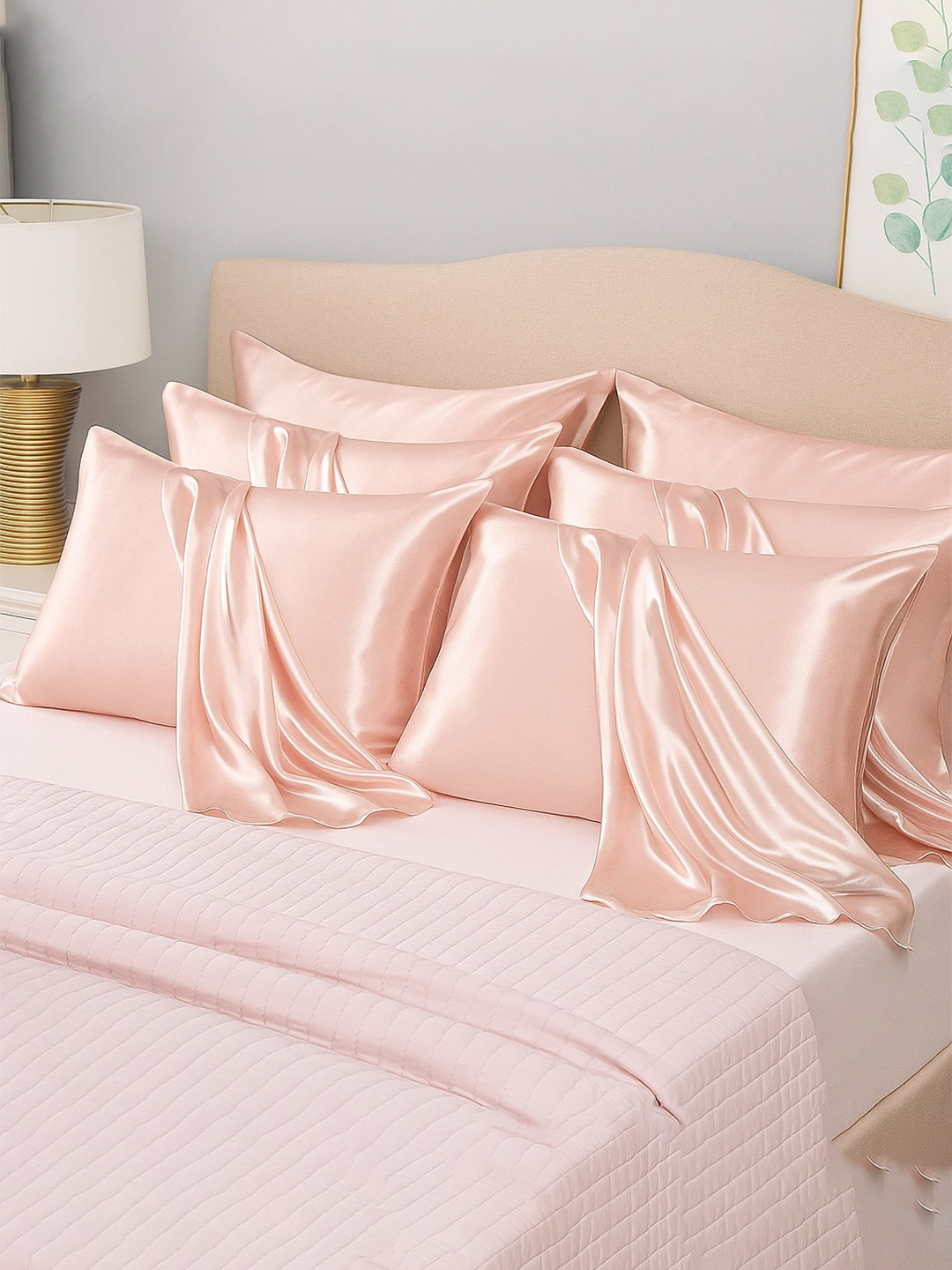 Kuber Industries Pink 6 Pieces Satin Rectangle Shaped Pillow Covers