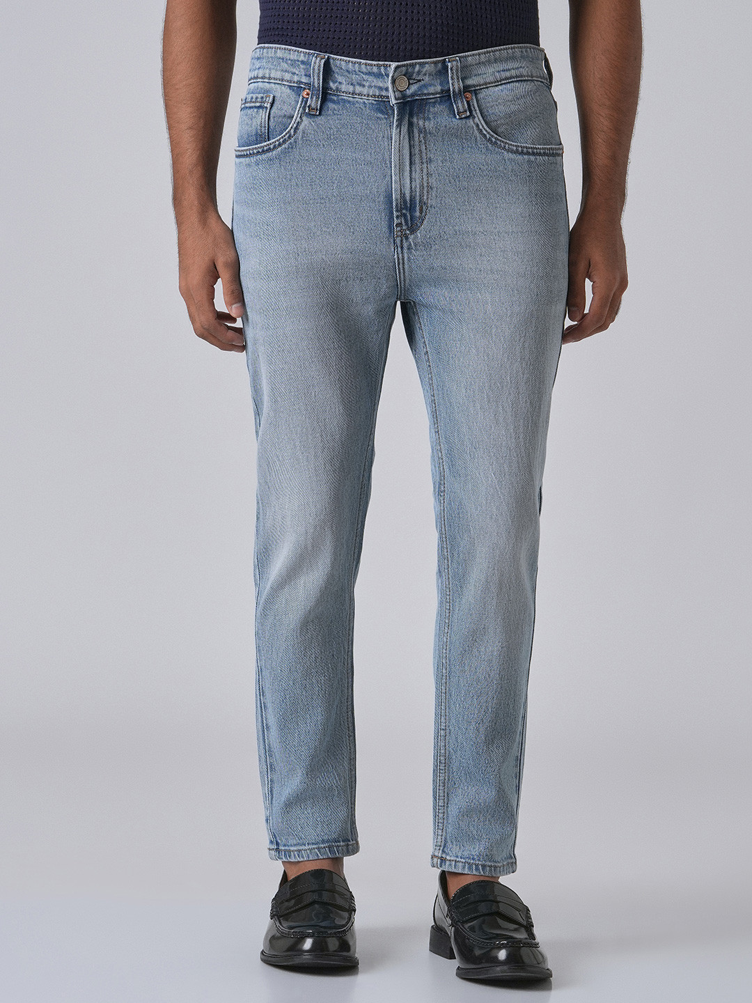 Banana Club Men Faded Light Blue Straight Fit Denim Jeans