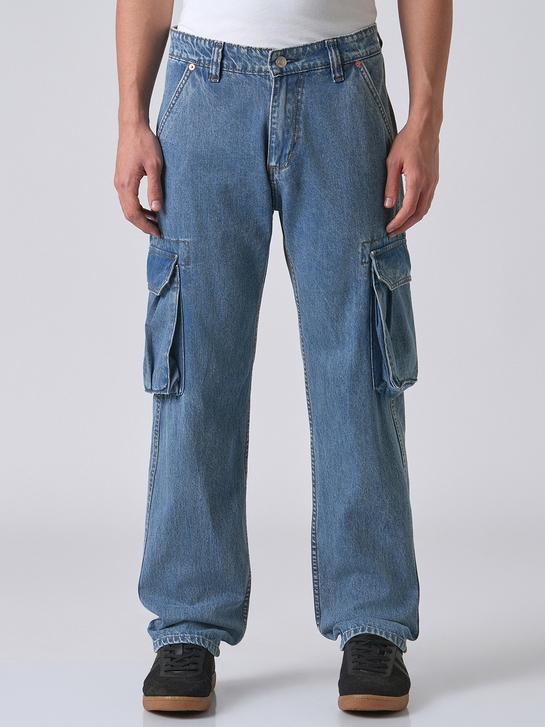 Banana Club Men Relaxed Fit Stretchable Dark Blue Baggy Cargo Denim Jeans