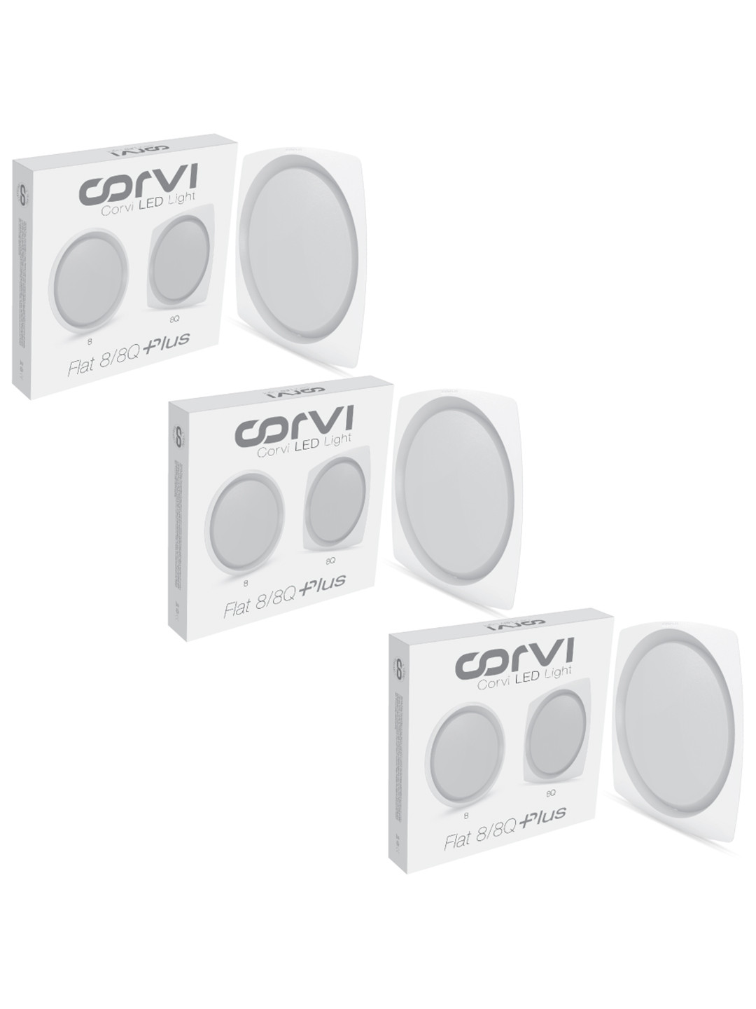 CORVI White 3 Pieces LED Flat 8Q Square 20W Compact False Ceiling Light