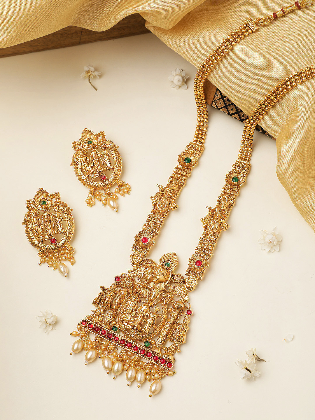 MANSIYAORANGE Gold-Plated Temple Ram Darbaar With Radha Krishna Jewellery Set