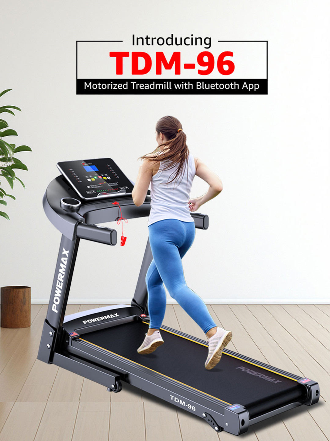 PowerMax Fitness TDM-96 Motorised Foldable Treadmill for Home Gym 4HP Peak DC Motor